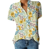 Ženski ljetni casunski gumb niz majicu kratkih rukava cvjetni print top s džepovima