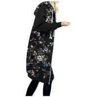 Žene Topli duksevi cvjetni print patentni zatvarač Plišani džepovi Kardigan kaput dugačka odjeća