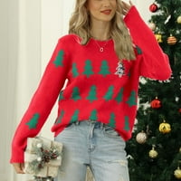 Olyvenn božićne stabli Ispis rekreativni pulover pletenje kratki džemperi za žene labave povremene ženske
