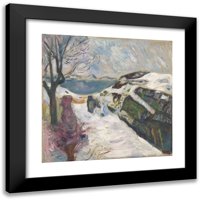 Edvard Munch Crni moderni uokvireni muzej umjetnički print pod nazivom - Zimski pejzaž iz Kragero