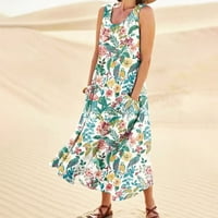 Modni ljetni casual udobnog cvijeta pamuk bez rukava s džepom haljine za plažu za ženemaxi haljine za