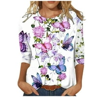 DNDKilg ženske bluzene rukave plus veličina cvjetne tanke majice bijele majice za žene posade vrata