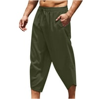 Yievit muške posteljine hlače Ljeto care casual čvrsti džep obrezane hlače Mid elastična struka Slack-duljine
