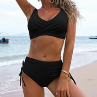 Ženske kupaćim kostima Žene Dva Soild Sexy Backlex Halter Beach Bikini kupaći kostimi postavljeni crni