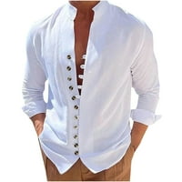 Muška vintage pamučna posteljina majica casual gumb niz dugi rukav čvrsta boja Basic Work Teses majica