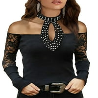 Vitmona ženska čipka solid solid halter dugih rukava seksi tanka bluza