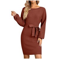 Outfmvch džemper haljina za žene Casual SOW S OFF rame Pletena čvrsta tanka haljina sa remenom Ženske