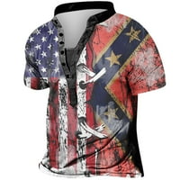 Jsaierl 4. srpnja Košulje za muškarce Patriotska američka zastava Grafičke majice Labavi fit gumb UP Henley Top Stretch majica kratkih rukava
