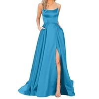 Petort ženske casual haljine Line Swing haljine Solid Boja ruffle kratki rukav haljina plava, xl
