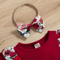 Aaiaymet baby bodysuit djevojka s dugim rukavima s rebrastim cvjetnim printovima Bowknot Romper Bodysuits haljina za glavu