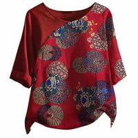 Ženski vrhovi Ženski ljetni orez kratkih rukava od tiskane majice, bluza crvena L Z12308