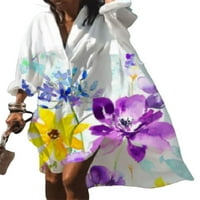 Glookwis Floral Tunic Tun Ispis Torbe Torbe Elegantne majice Rever vrat Butterfly Print bluza Slika