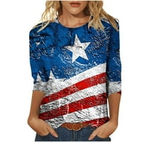 Jsaierl Dan nezavisnosti za žene Ljetne elegantne rukave majice Patriotska američka zastava Print Tes
