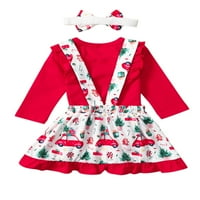 LIACOWI Moja 1. božićno novorođenčad Djevojčica za djecu s odjećom za rubffles auto print suknja Xmas odijelo