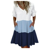 Clearsance Ljetne haljine za žene Skraćeno rukav Puno casual mini a-line V-izrez Dress Blue XL