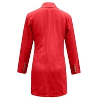 Hinvhai zimski kaputi jakne za žene čišćenje ženskog V-izreza čvrstog dugih rukava džep s dugim rukavima