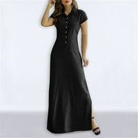 Ženska modna gumba Kratki rukav džep dugi majica Split Velika ljuljačka haljina traper haljina