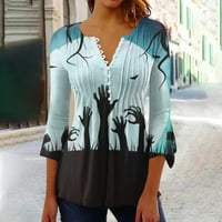 CLLIOS Halloween majice za žene Slatke grafičke teberse Stretch bluza s rukavima Crewneck Dressy Ležerne
