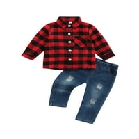 Dječji dječaci Djevojke Toddler novorođenčad Crvena karirana Flannel košulja raštrkane rupe meke Jeans