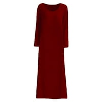 Ženska haljina za jesen Žene Ležerne prilike Plus Size Solid Crewneck džepovi Dugi rukav Maxi duga haljina