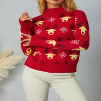 Liacowi Žene Juniori Božićni pleteni džemper Elk Snowflake Print Dugi rukav Pulover retro skakači vrhovi