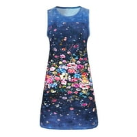 Clearsance Ljetne haljine za žene okrugli izrez Vruća prodaja Čvrsta mini haljina bez rukava crna 2xl