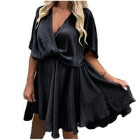 Feesfesfes Ženska haljina Spring Solid kratki rukav V-izrez V-izrez Dress plus veličina zazor 10 USD