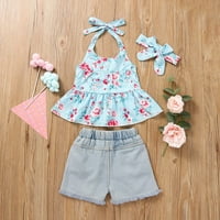 Leesechin Clearence Toddler Baby Girl Ljetni set traper kratkih hlača sa cvjetnim Halterneck top