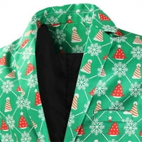 Mveomtd muški božićni modni božićni ispisani odijelo kaput jakna formalna dugi rukava top bluza slim