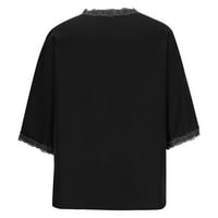 Cethrio ženske majice - modna casual proljetna ljetna čipka V-izrez trupca nadzivačkoj rupi nadzemne perje čvrsto labava bluza crna