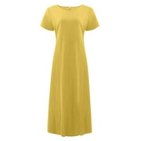Ženski vrhovi Ljeto Ležerne prilike pune boje kratkih rukava O-izrez za šivanje labavog džepa pamučna haljina žuta xl
