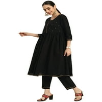 Eloria ženska modna čvrsta anakali dizajn kurti sa dnom, tkanina: pamuk, boja: crna, veličina: x-velika