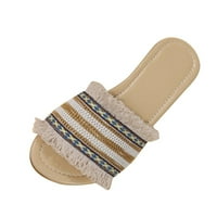 B91XZ Womens Ravne sandale Modne ljetne žene papuče ravna dna lagana boja blokada etnička stil casual