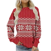 Boho božićne majice za žene Slatki ispis Grafički pulover Crewneck Bluza s dugim rukavima Zimski pad
