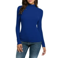 TKLpehg majice s dugim rukavima za ženske kornjače u trendy solid color dugih rukava Tund Fall Tops Leisure Baggy udobne bluze pulover vrhove plave l