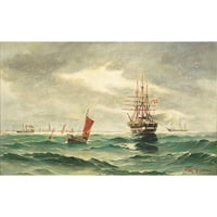 Vilhelm Bille Crna modernog uokvirenog muzeja Art Print pod nazivom - Marine sa brodovima iz grada obale