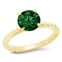2.0ct okrugli rez zeleni simulirani smaragd 18K žuti zlatni godišnjički angažman prsten veličine 6.5