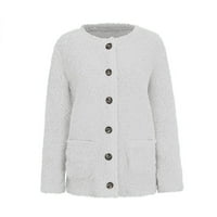 Žene Ležerne prilike plus veličine Plišani džepovi Gumbi za džemper s gornjim odjeći Kadigan kaput bijeli XL