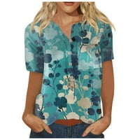 Ženski ljetni vrhovi cvjetni ispisani rukav srednji duljine majice Dame kontrast Color CrewNeck Ležerne prilike plus podešavanja tuničkih bluza