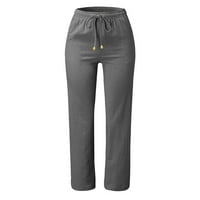 Cikeobv ženske hlače Žene casual hlače Čvrsti pamučne pantalone sa džepom dugih hlača široke pantalone za noge za žene tamno siva