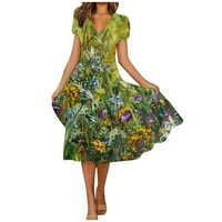 Ženska ljetna casual moda cvjetni ispis kratkih rukava s kratkim rukavima swing haljina xxxxxl