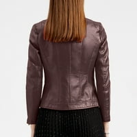 Kožna jakna Žene dugih rukava Jednobojni džep u boji FAU kožna kapuljača Zip kaput jakna za kavu 2xl