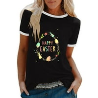 Žene Ljetne vrhove Sretna majica za ispis u Easster Bunny Top Casual okrugli vrat kratkih rukava kratkih