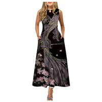 Haljine za žene Ležerne prilike za ispis Veliki haljini za rub s okruglim vratom Duga haljina bez rukava