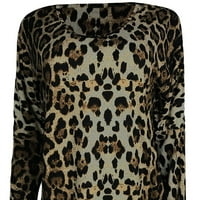 LANHUI Žene Ležerne prilike V-izrez Leopard Ispis Džepne bluze Dugi rukavi