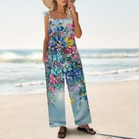 Ženske vrećasti kombinezoni Grafički cvjetni print kravata za remen bez rukava s džepovima sa džepovima udobna labava plaža odjeća