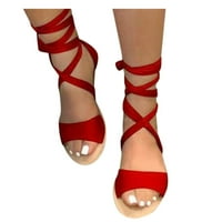 Hodanja sandale za žene modni šuplji rimski remen velike veličine konoplje konopne sandale crvene 40