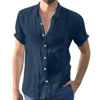 Muške kratke rukav posteljine posteljine na vrhu bluza rub čvrsta ovratnik pamuk pamuk ljeto majica