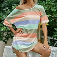 Bazyrey ženske vrhove žene ljetne kratkih rukava Striped Flowy Beach Stripe majica Casual Tops Green