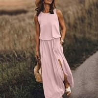 Ljetne haljine za žene Ženska modna haljina za ubode elastična struka Čvrsta boja okrugli vrat prorez
